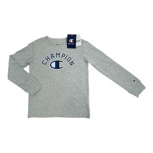Champion‎ Boys Long Sleeve T-Shirt Grey Collegiate Logo Crew Neck Shirt Size 7